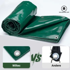 Wiltec wetterfeste Abdeckplane dunkelgrün, wasserfeste Plane mit Ösen 3 x 5 m, Polyester Plane 650 g/m², UV-resistente Gartenplane, robuste Schutzplane mit PVC Beschichtung
