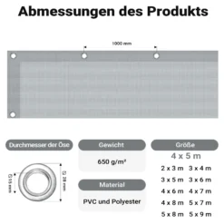 Wiltec wetterfeste Abdeckplane grau, wasserfeste Plane mit Ösen 4 x 5 m, Polyester Plane 650 g/m², UV-resistente Gartenplane, robuste Schutzplane mit PVC Beschichtung