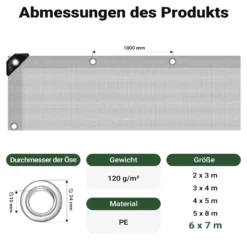 Wiltec wetterfeste Abdeckplane grün grau, wasserfeste Plane mit Ösen 7 x 6 m, PE Plane 120 g/m², UV-resistente Gartenplane, robuste Schutzplane
