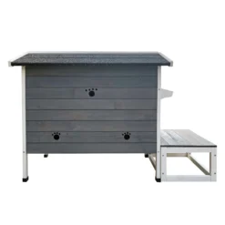 Wiltec Wetterfestes Katzenhaus 73,5 x 48 x 104,5 cm aus Holz, Katzenhütte Outdoor, Lodge Katzenhöhle mit Terrasse und Fluchttür