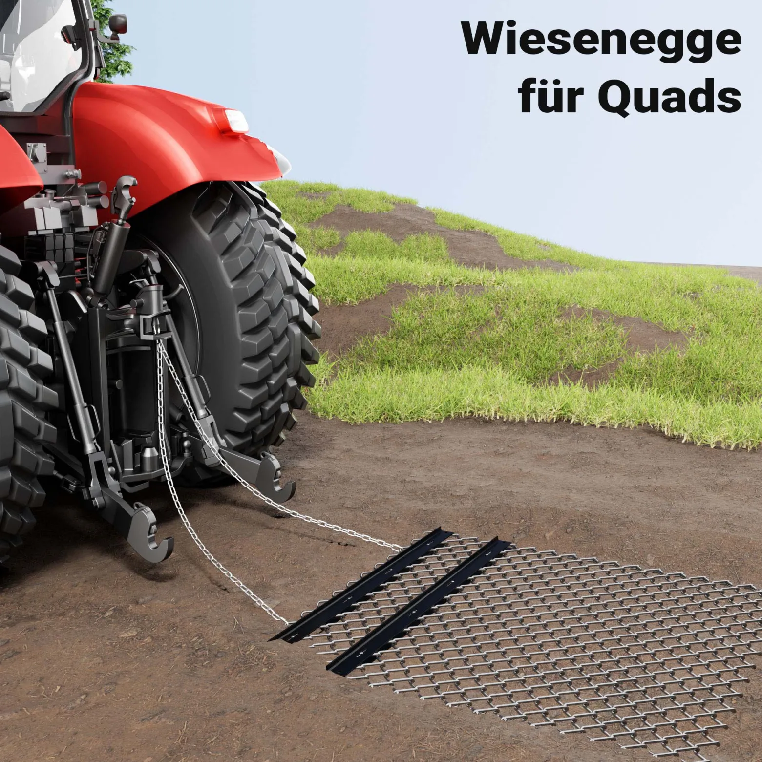 Wiltec Wiesenegge 155 x 123,5 cm mit Kettennetz, Schleppegge für Rasentraktor, ATV und UTV, Wiesenschleppe zur Bodenbearbeitung und Bodenbegradigung