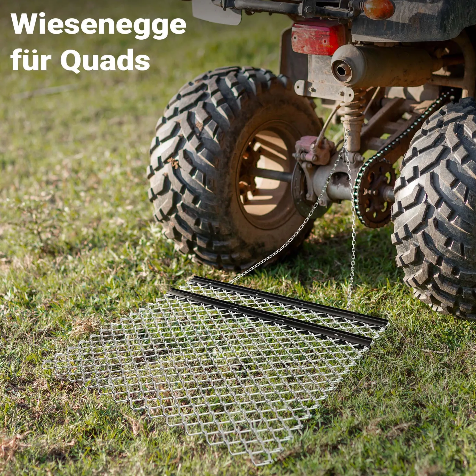 Wiltec Wiesenegge 155 x 123,5 cm mit Kettennetz, Schleppegge für Rasentraktor, ATV und UTV, Wiesenschleppe zur Bodenbearbeitung und Bodenbegradigung