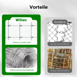 Wiltec Wildzaun 125/13/15 50 m lang, 125 cm hoch, 13 Drahtreihen, 15 cm Maschenbreite, Weidezaun aus Knotengeflecht, Drahtzaun z. B. für Forst- und Landwirtschaft