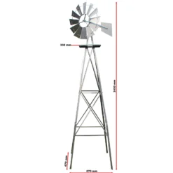 Wiltec Windrad mit 245 cm Höhe, Windmühle in Silberfarben, Windspiel im US-Design, Gartendeko mit kugelgelagertem Texasrad, Rankhilfe für Garten
