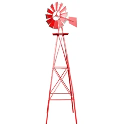 Wiltec Windrad mit 245 cm Höhe, Windmühle in Rot, Windspiel im US-Design, Gartendeko mit kugelgelagertem Texasrad, Rankhilfe für Garten