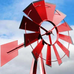 Wiltec Windrad mit 245 cm Höhe, Windmühle in Rot, Windspiel im US-Design, Gartendeko mit kugelgelagertem Texasrad, Rankhilfe für Garten
