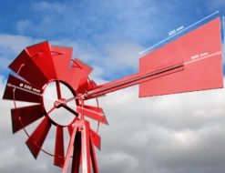 Wiltec Windrad mit 245 cm Höhe, Windmühle in Rot, Windspiel im US-Design, Gartendeko mit kugelgelagertem Texasrad, Rankhilfe für Garten