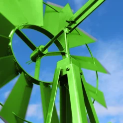 Wiltec Windrad mit 245 cm Höhe, Windmühle in Grün, Windspiel im US-Design, Gartendeko mit kugelgelagertem Texasrad, Rankhilfe für Garten