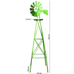 Wiltec Windrad mit 245 cm Höhe, Windmühle in Grün, Windspiel im US-Design, Gartendeko mit kugelgelagertem Texasrad, Rankhilfe für Garten