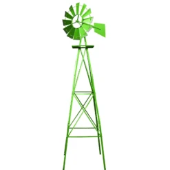 Wiltec Windrad mit 245 cm Höhe, Windmühle in Grün, Windspiel im US-Design, Gartendeko mit kugelgelagertem Texasrad, Rankhilfe für Garten