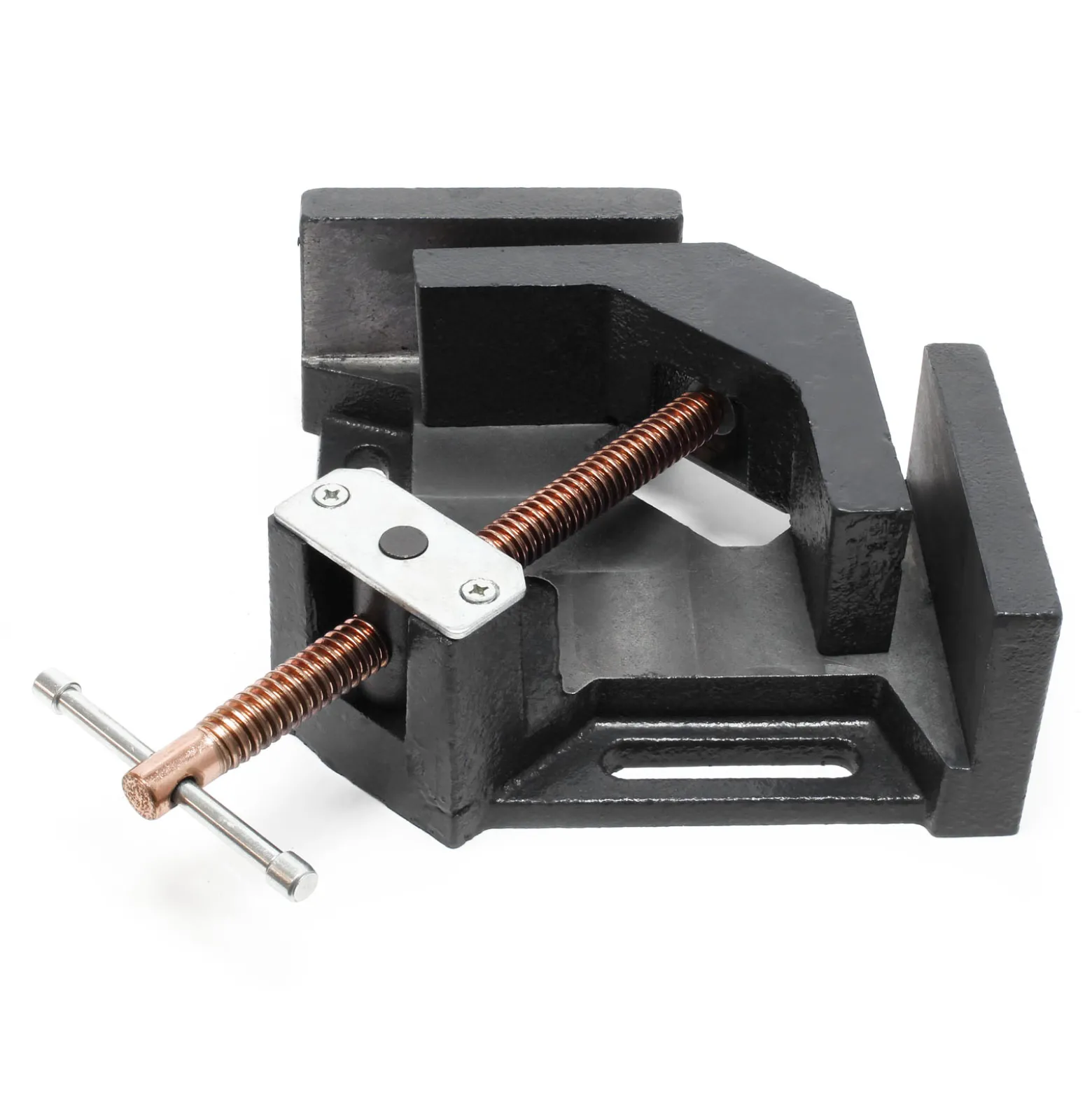 Wiltec Winkelschraubstock 90° mit 100 mm Backenbreite 75 mm Spanntiefe, Winkelzwinge aus Gusseisen, Schraubstock, Gehrungszwinge