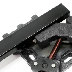 Wiltec Winkelschraubstock 90° mit 100 mm Backenbreite 75 mm Spanntiefe, Winkelzwinge aus Gusseisen, Schraubstock, Gehrungszwinge