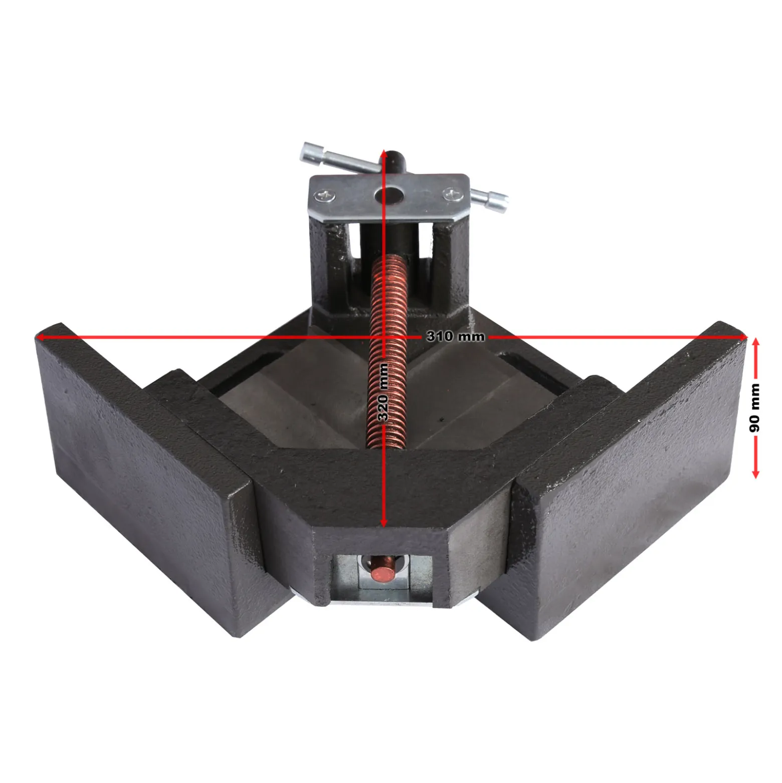 Wiltec Winkelschraubstock 90° mit 100 mm Backenbreite 75 mm Spanntiefe, Winkelzwinge aus Gusseisen, Schraubstock, Gehrungszwinge