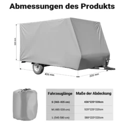 Wiltec Wohnwagen Schutzhülle Größe S 426 x 225 x 220 cm Plane, Abdeckplane für Caravan und Wohnmobil, Wohnwagenplane aus PP, Schutzhaube Abdeckung
