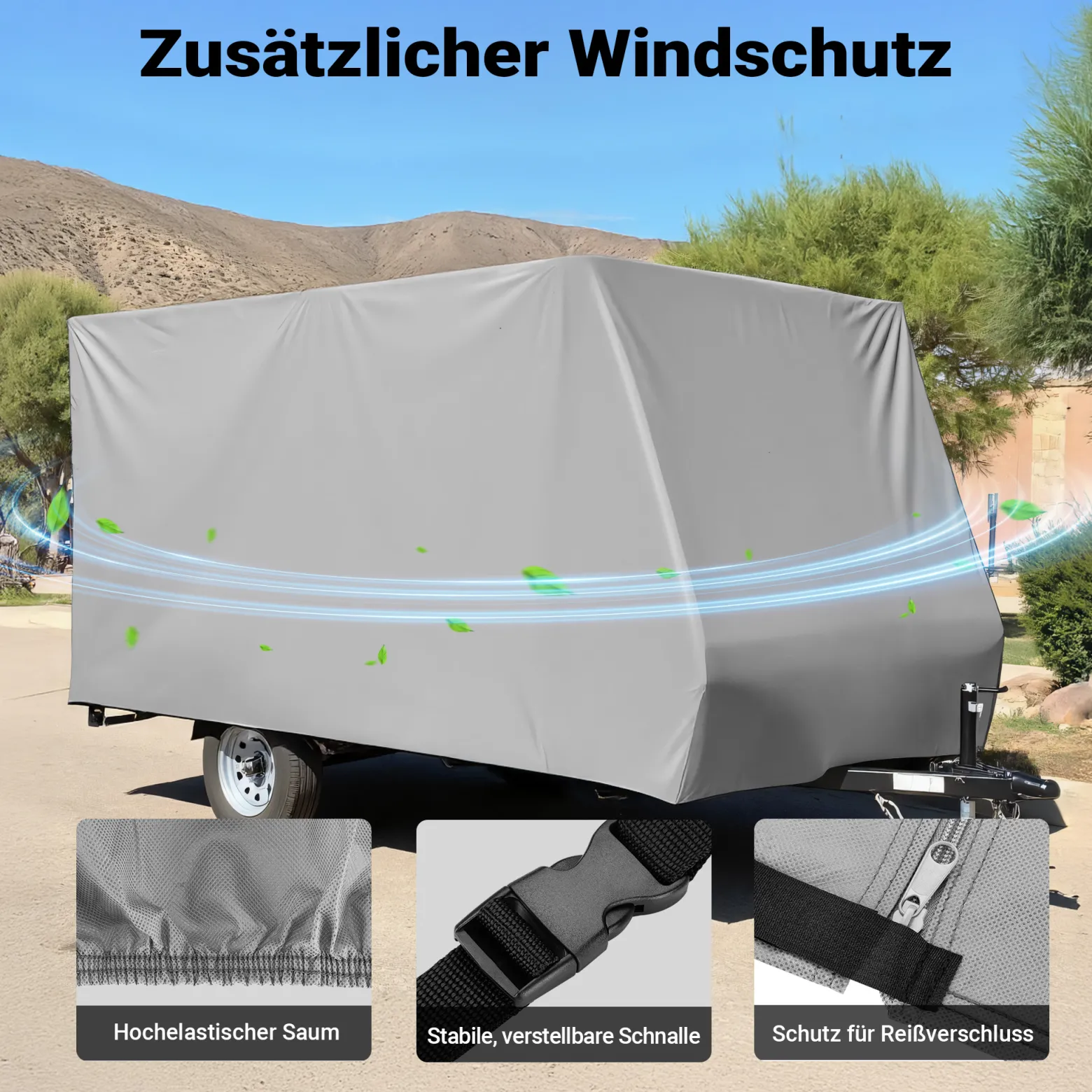 Wiltec Wohnwagen Schutzhülle Größe M 520 x 225 x 220 cm Plane, Abdeckplane für Caravan und Wohnmobil, Wohnwagenplane aus PP, Schutzhaube Abdeckung