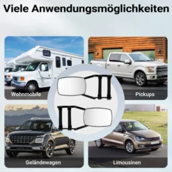 Wiltec Wohnwagenspiegel 2 Stück universal Außenspiegel 2er Set für Wohnwagen und Caravan mit Gummiriemen, drehbar und zusammenklappbar