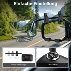 Wiltec Wohnwagenspiegel 120x180mm universal schwarz Außenspiegel für Wohnwagen und Caravan mit Gummiklemmen, stufenlos verstellbar, Aufbewahrungstasche