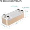 Wiltec Wärmetauscher 20 Platten, max. 44 kW, 4 m³/h 0,36 l je Durchgang, Plattenwärmetauscher aus Edelstahl als Wärmeüberträger