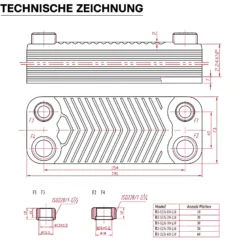 Wiltec Wärmetauscher 20 Platten, max. 44 kW, 4 m³/h 0,36 l je Durchgang, Plattenwärmetauscher aus Edelstahl als Wärmeüberträger