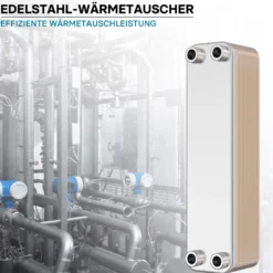 Wiltec Wärmetauscher 30 Platten, max. 330 kW, 22 m³/h 3,33 l je Durchgang, Plattenwärmetauscher aus Edelstahl als Wärmeüberträger