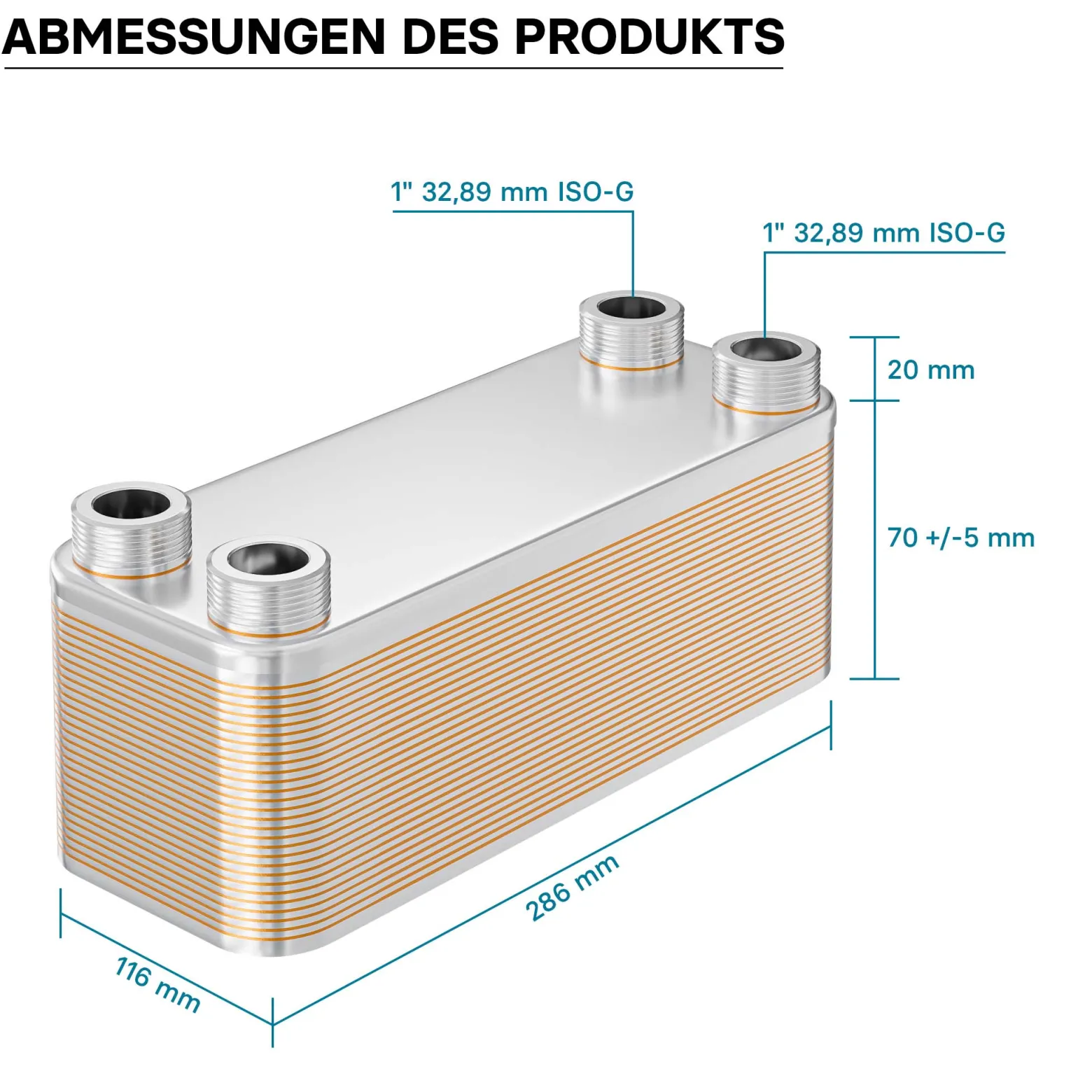 Wiltec Wärmetauscher 30 Platten, max. 175 kW, 12 m³/h 1,50 l je Durchgang, Plattenwärmetauscher aus Edelstahl als Wärmeüberträger