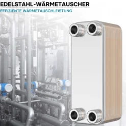 Wiltec Wärmetauscher 30 Platten, max. 175 kW, 12 m³/h 1,50 l je Durchgang, Plattenwärmetauscher aus Edelstahl als Wärmeüberträger