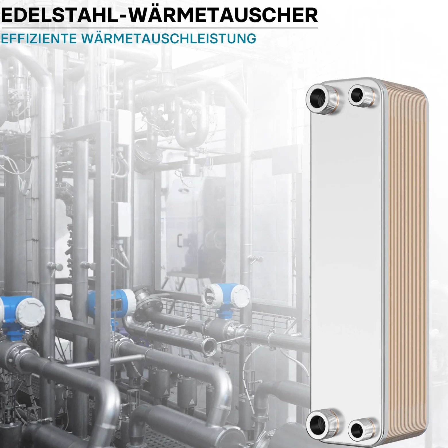 Wiltec Wärmetauscher 30 Platten, max. 125 kW, 4 m³/h 1,20 l je Durchgang, Plattenwärmetauscher aus Edelstahl als Wärmeüberträger