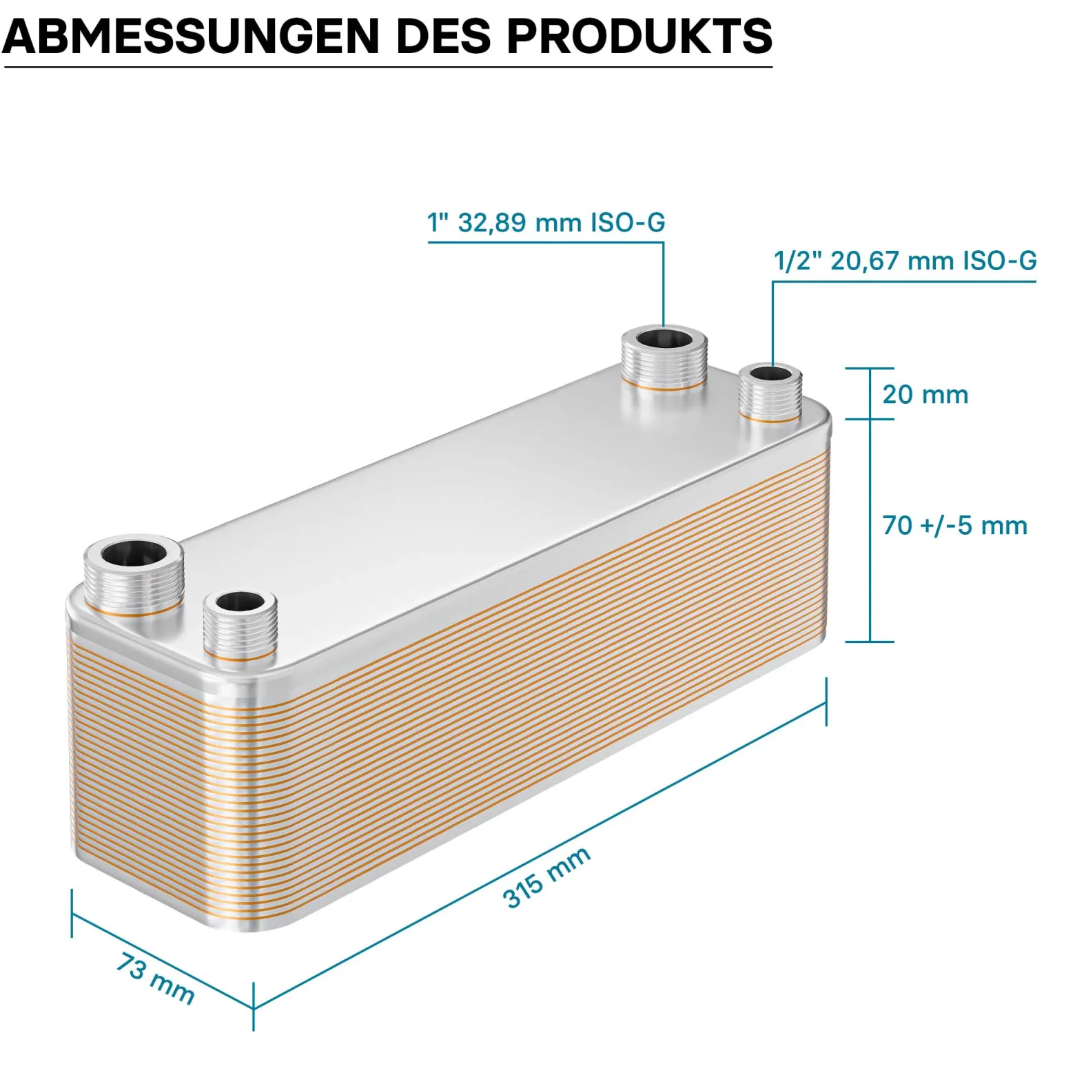 Wiltec Wärmetauscher 30 Platten, max. 125 kW, 4 m³/h 1,20 l je Durchgang, Plattenwärmetauscher aus Edelstahl als Wärmeüberträger