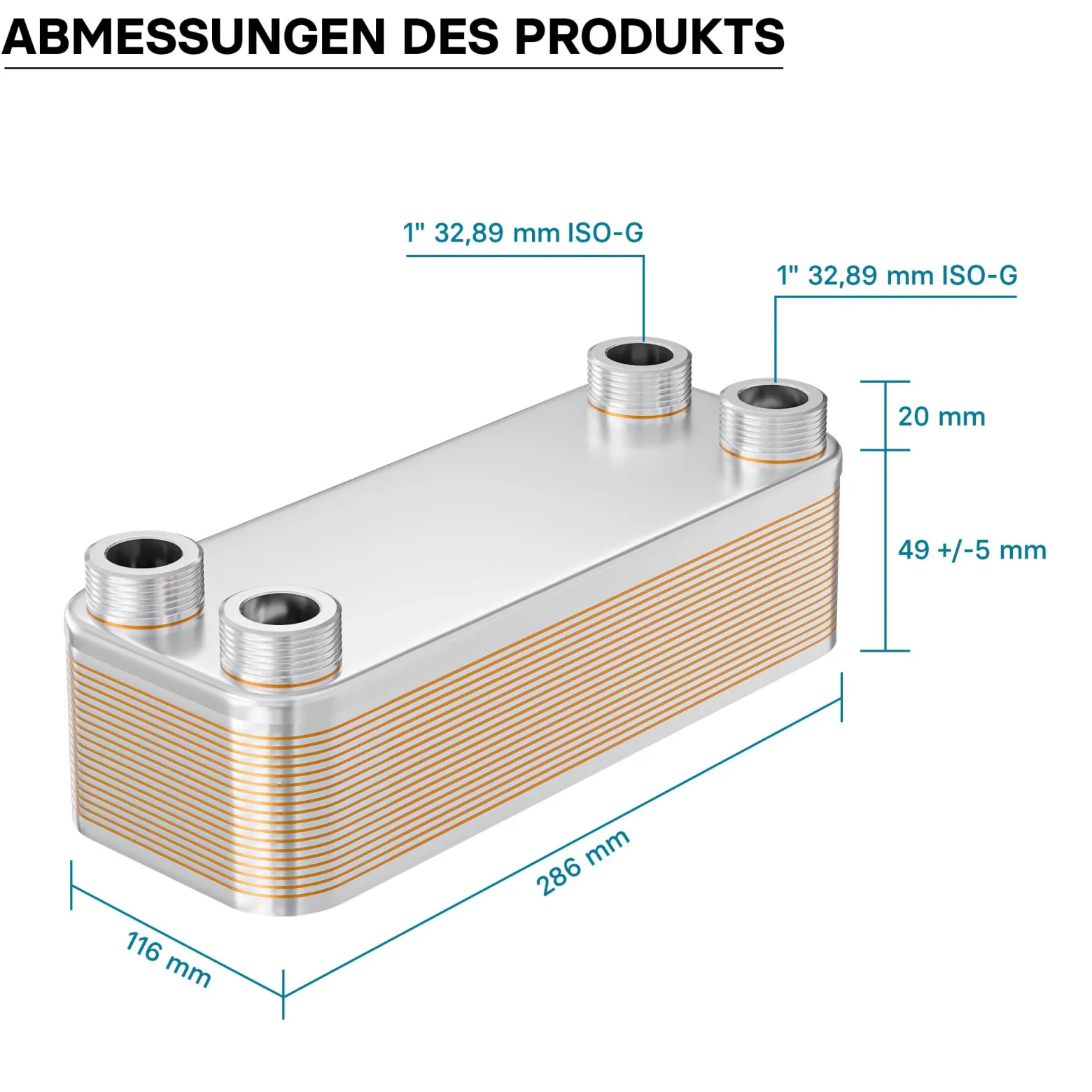 Wiltec Wärmetauscher 20 Platten, max. 115 kW, 12 m³/h 1,00 l je Durchgang, Plattenwärmetauscher aus Edelstahl als Wärmeüberträger