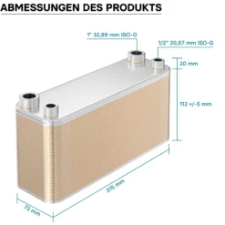 Wiltec Wärmetauscher 50 Platten, max. 210 kW, 4 m³/h 2,00 l je Durchgang, Plattenwärmetauscher aus Edelstahl als Wärmeüberträger