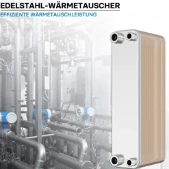Wiltec Wärmetauscher 50 Platten, max. 210 kW, 4 m³/h 2,00 l je Durchgang, Plattenwärmetauscher aus Edelstahl als Wärmeüberträger