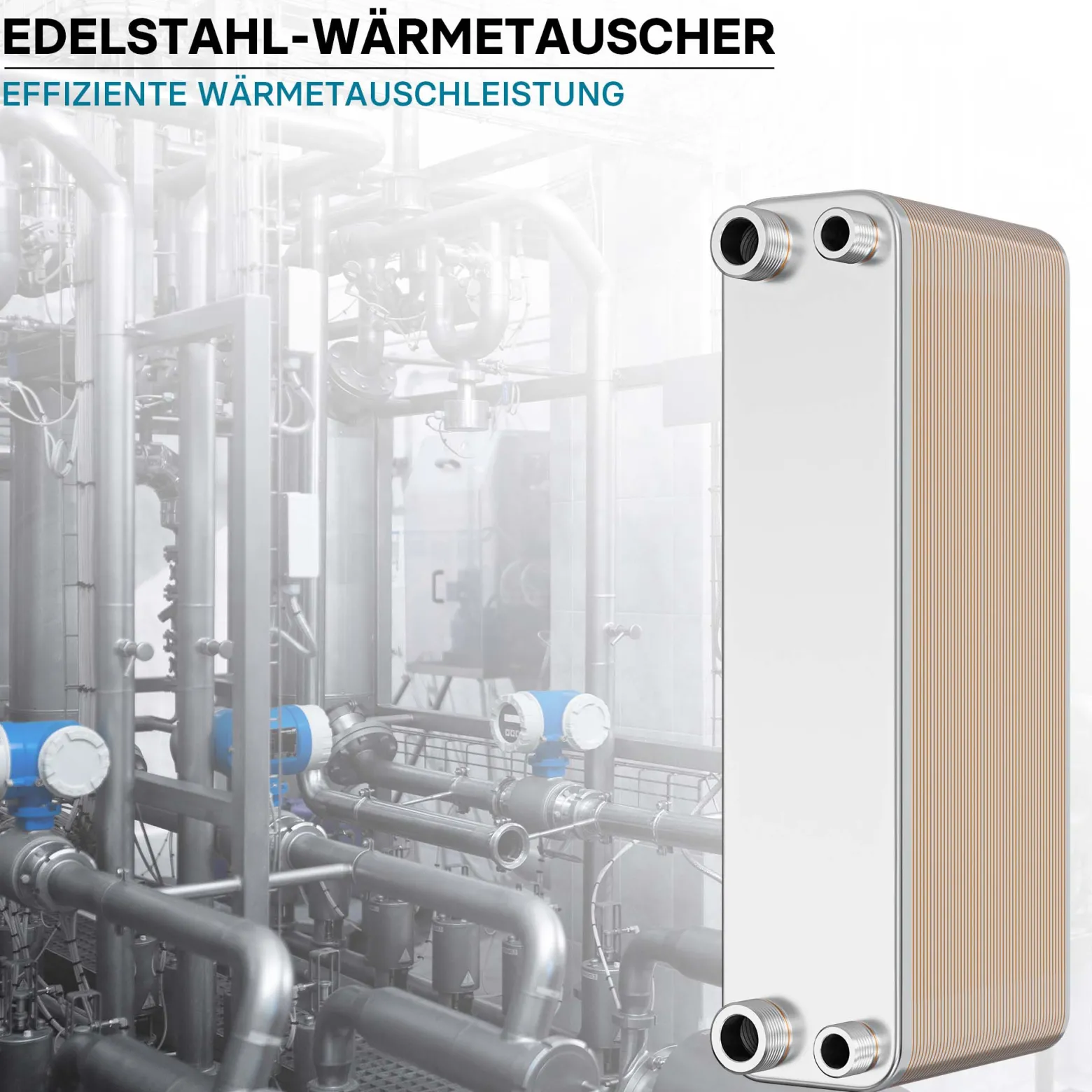 Wiltec Wärmetauscher 50 Platten, max. 210 kW, 4 m³/h 2,00 l je Durchgang, Plattenwärmetauscher aus Edelstahl als Wärmeüberträger