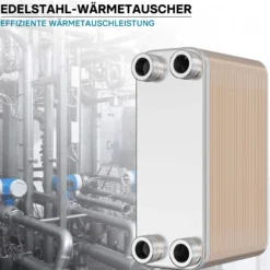 Wiltec Wärmetauscher 50 Platten, max. 285 kW, 12 m³/h 2,50 l je Durchgang, Plattenwärmetauscher aus Edelstahl als Wärmeüberträger