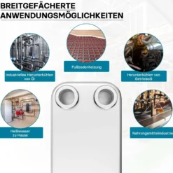 Wiltec Wärmetauscher 50 Platten, max. 550 kW, 22 m³/h 5,55 l je Durchgang, Plattenwärmetauscher aus Edelstahl als Wärmeüberträger