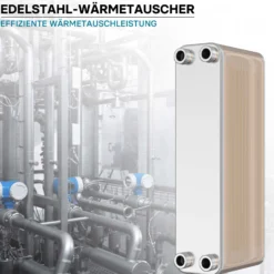 Wiltec Wärmetauscher 50 Platten, max. 550 kW, 22 m³/h 5,55 l je Durchgang, Plattenwärmetauscher aus Edelstahl als Wärmeüberträger