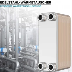 Wiltec Wärmetauscher 40 Platten, max. 230 kW, 12 m³/h 2,00 l je Durchgang, Plattenwärmetauscher aus Edelstahl als Wärmeüberträger