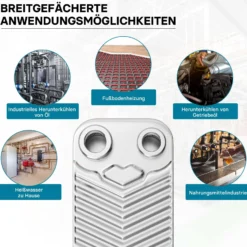 Wiltec Wärmetauscher 60 Platten, max. 130 kW, 4 m³/h 1,08 l je Durchgang, Plattenwärmetauscher aus Edelstahl als Wärmeüberträger