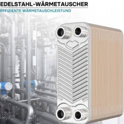 Wiltec Wärmetauscher 60 Platten, max. 130 kW, 4 m³/h 1,08 l je Durchgang, Plattenwärmetauscher aus Edelstahl als Wärmeüberträger