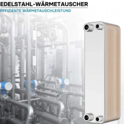Wiltec Wärmetauscher 40 Platten, max. 165 kW, 4 m³/h 1,60 l je Durchgang, Plattenwärmetauscher aus Edelstahl als Wärmeüberträger