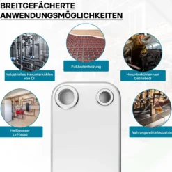 Wiltec Wärmetauscher 40 Platten, max. 165 kW, 4 m³/h 1,60 l je Durchgang, Plattenwärmetauscher aus Edelstahl als Wärmeüberträger