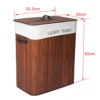 Wiltec Wäschebox 105 L braun Wäschekorb mit Deckel aus Bambus faltbare Wäschebox mit Leinensack mit 2 Fächern zum Sortieren von Schmutzwäsche