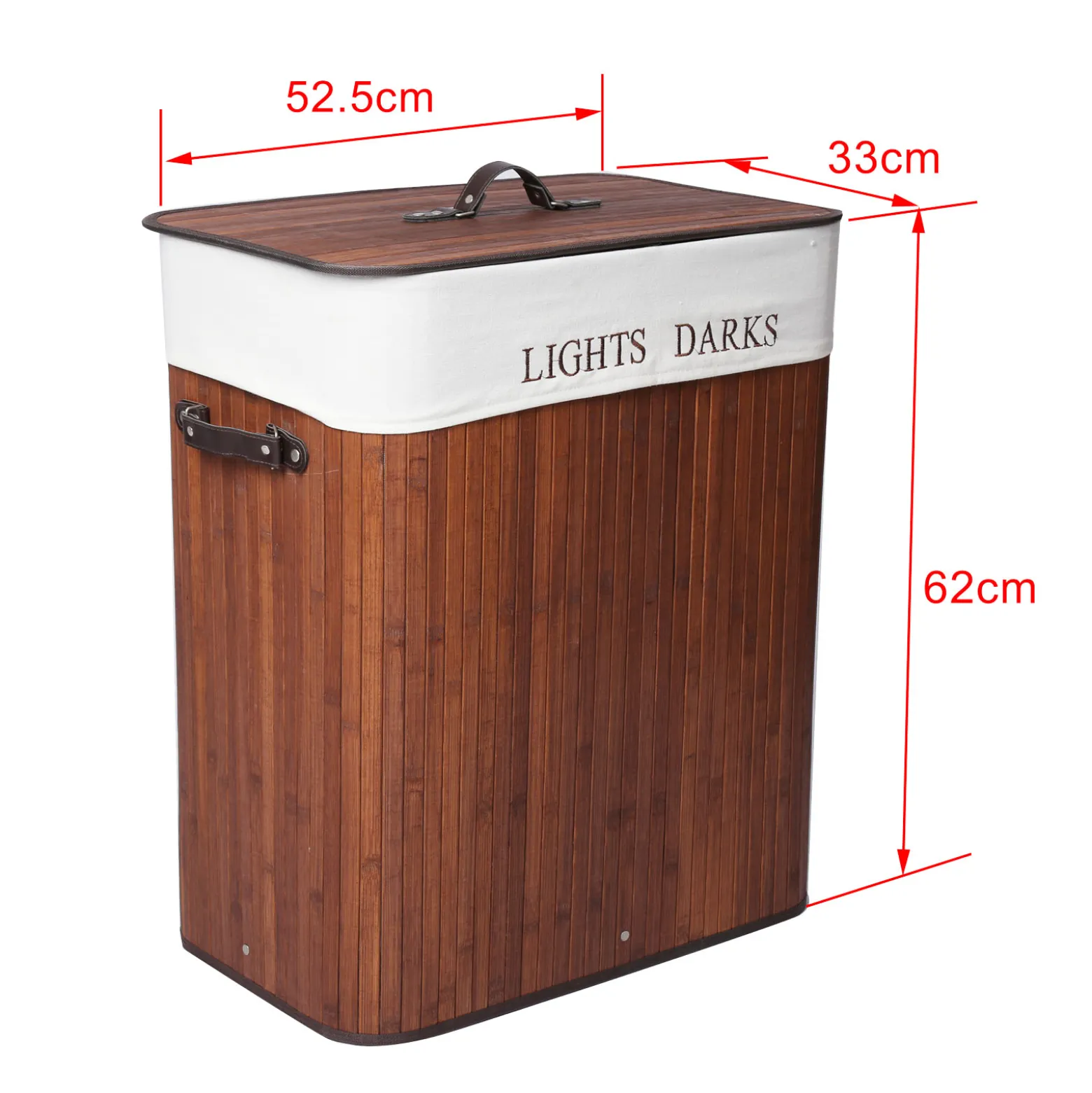 Wiltec Wäschebox 105 L braun Wäschekorb mit Deckel aus Bambus faltbare Wäschebox mit Leinensack mit 2 Fächern zum Sortieren von Schmutzwäsche