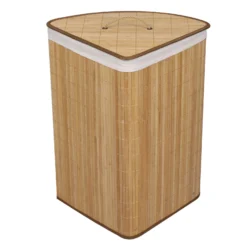Wiltec Wäschebox 57L natur Eckwäschekorb mit Deckel aus Bambus faltbare Wäschebox zum Sortieren von Schmutzwäsche