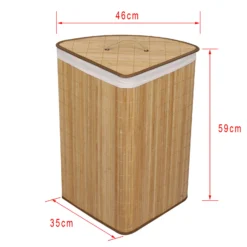 Wiltec Wäschebox 57L natur Eckwäschekorb mit Deckel aus Bambus faltbare Wäschebox zum Sortieren von Schmutzwäsche