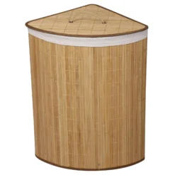 Wiltec Wäschebox 57L natur Eckwäschekorb mit Deckel aus Bambus faltbare Wäschebox zum Sortieren von Schmutzwäsche
