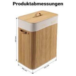 Wiltec Wäschebox 105 L natur Wäschekorb mit Deckel aus Bambus faltbare Wäschebox mit Leinensack mit 2 Fächern zum Sortieren von Schmutzwäsche