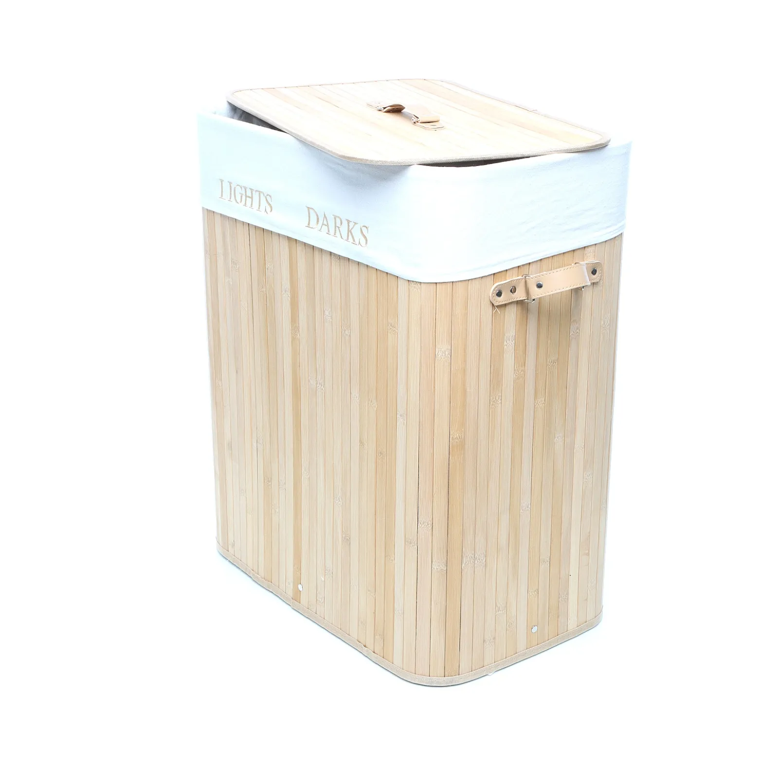 Wiltec Wäschebox 105 L natur Wäschekorb mit Deckel aus Bambus faltbare Wäschebox mit Leinensack mit 2 Fächern zum Sortieren von Schmutzwäsche