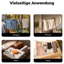 Wiltec Wäscheleine ausziehbar orange 8 m, Camping Wäscheleine mit 20 Wäscheklammern, Outdoor Trockenleine bis 75 kg, Reisewäscheleine mit Clips und Transportbeutel