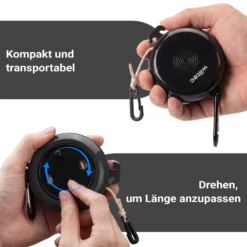 Wiltec Wäscheleine ausziehbar schwarz 10 m, Camping Wäscheleine mit 20 Wäscheklammern, Outdoor Trockenleine bis 75 kg, Reisewäscheleine mit Clips und Transportbeutel