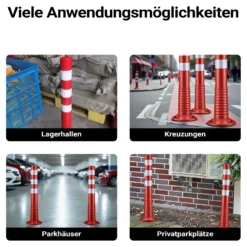 Wiltec 2x Absperrpfosten Ø 20 x 75 cm aus PU, Sperrpfosten mit Reflexionsstreifen, mobile Absperrung mit Schrauben, Aufprallschutz für Fahrzeuge